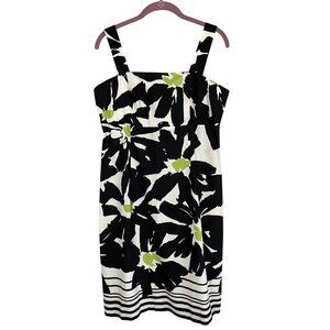 Dressbarn Dress 10 Black Tank Midi Floral Tropical Summer Beach Retro Skater 80s